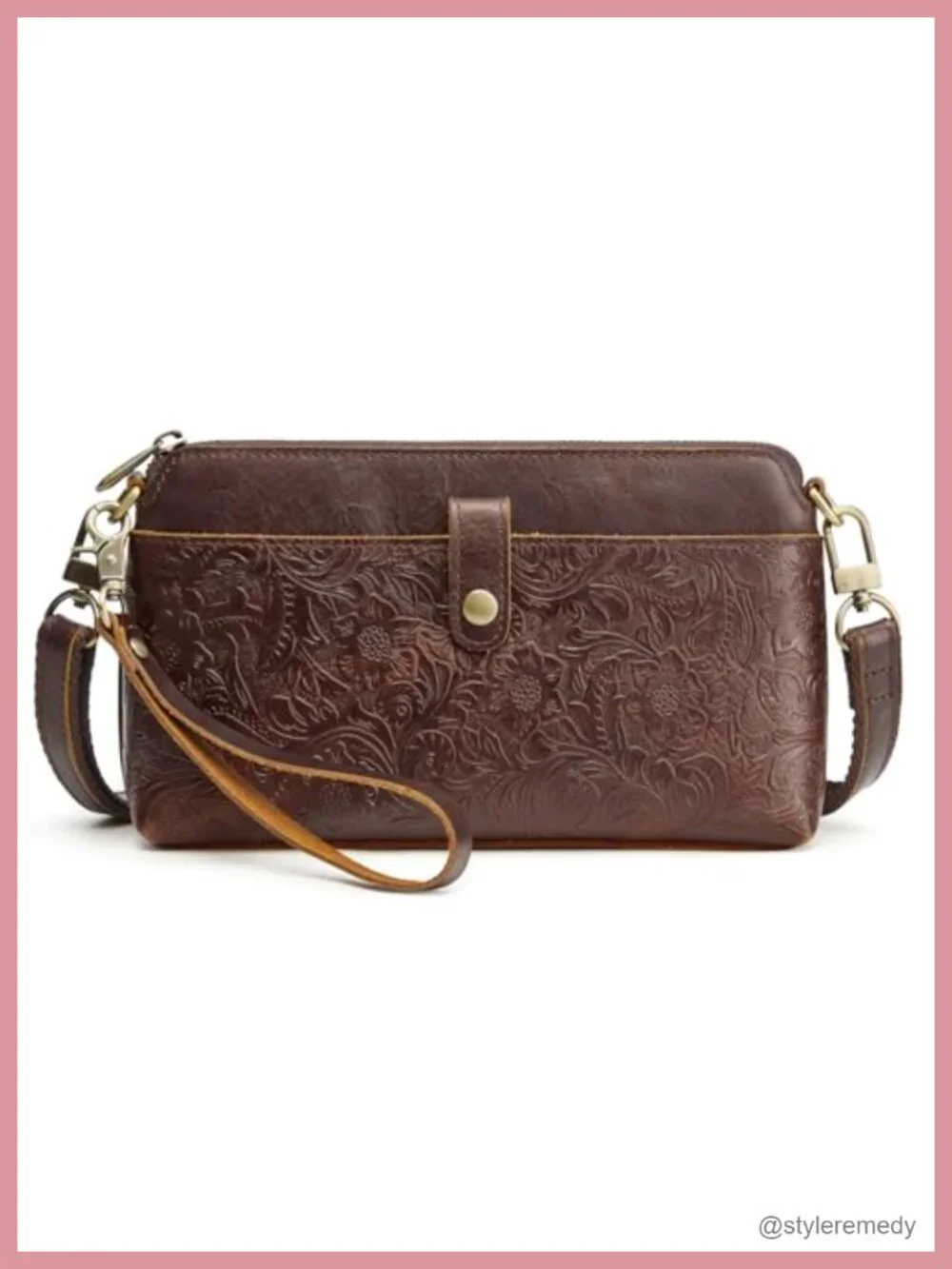 Full Grain Leather Crossbody Purse RFID Blocking Cell Phone Wallet Detachable
